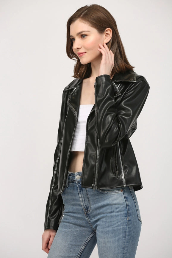 Star Detailing Faux Leather Vintage Moto Jacket-Jacket-FATE-XS-BLACK-Urbanheer