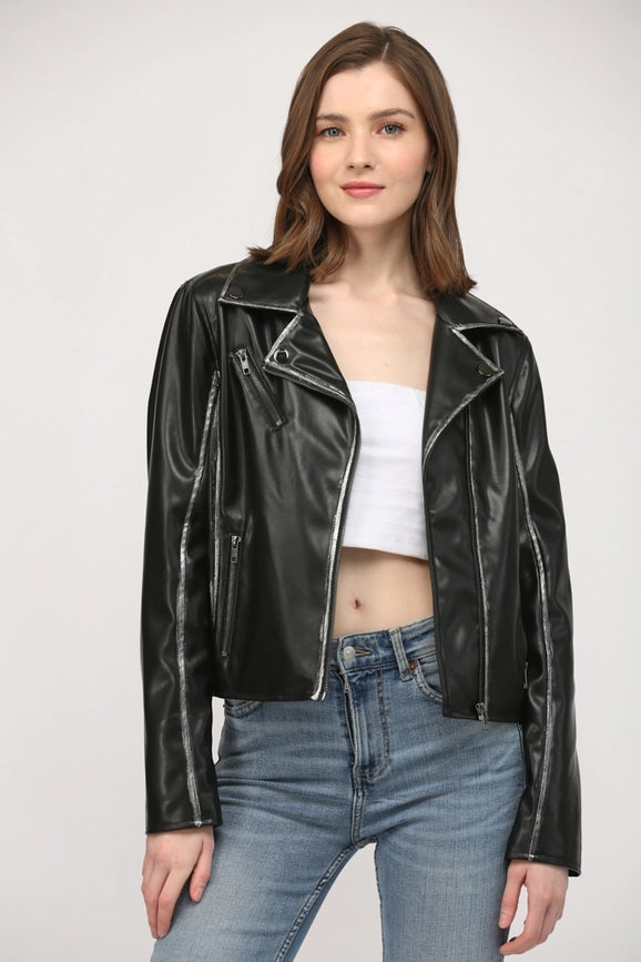 Star Detailing Faux Leather Vintage Moto Jacket-Jacket-FATE-XS-BLACK-Urbanheer