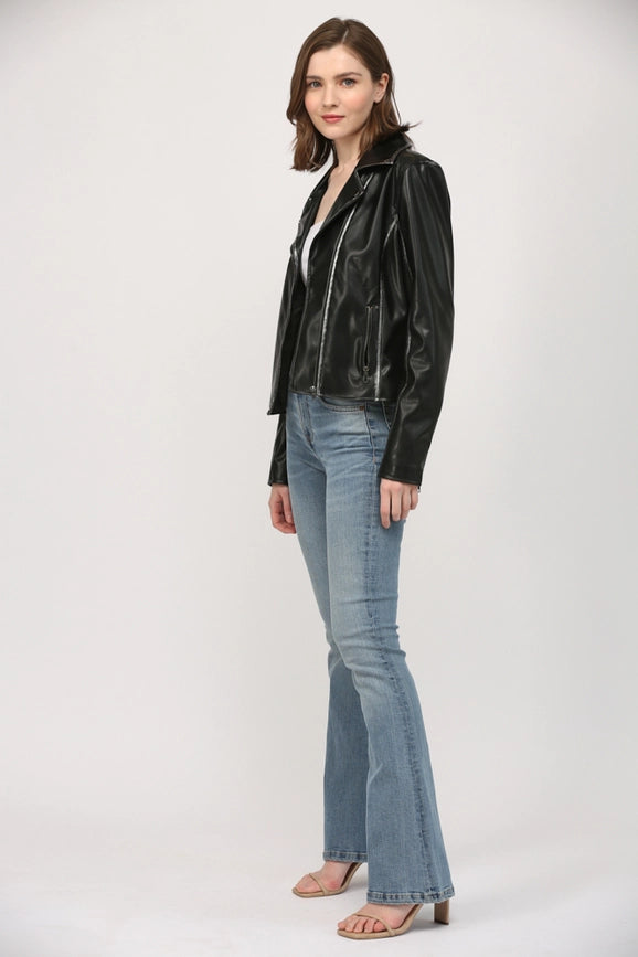 Star Detailing Faux Leather Vintage Moto Jacket-Jacket-FATE-XS-BLACK-Urbanheer