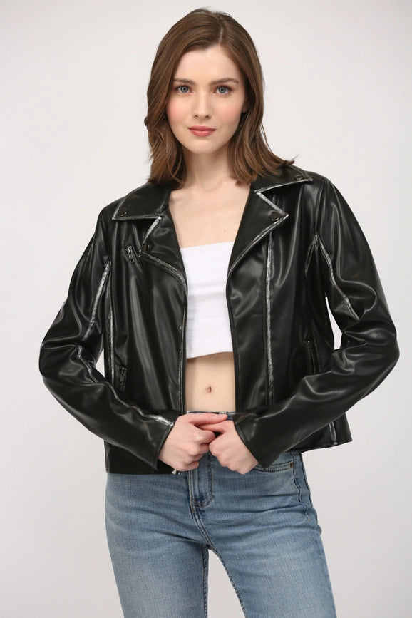 Star Detailing Faux Leather Vintage Moto Jacket-Jacket-FATE-XS-BLACK-Urbanheer