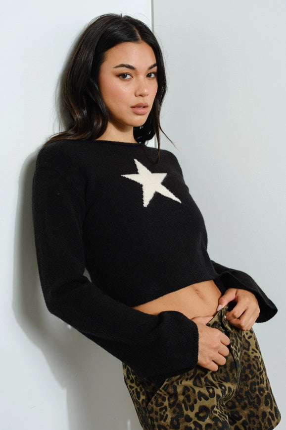 Star Knit Top Black-Top-Pretty Garbage-S-Black-Urbanheer