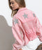 Star Rhinestone Fringe Back Elastic Denim Jacket Hot Pink-Jacket-Blue B-S-HOT PINK-Urbanheer