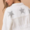 Star Rhinestone Fringe Back Elastic Denim Jacket White-Jacket-Blue B-S-WHITE-Urbanheer