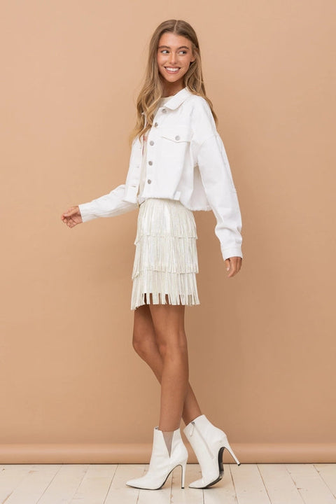 Star Rhinestone Fringe Back Elastic Denim Jacket White-Jacket-Blue B-S-WHITE-Urbanheer