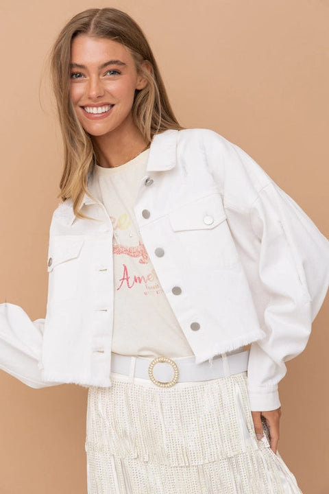 Star Rhinestone Fringe Back Elastic Denim Jacket White-Jacket-Blue B-S-WHITE-Urbanheer