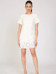 Starry Multi Embellished A-Line Mini Shift Dress-Dress-Beulah Style-S-White-Urbanheer