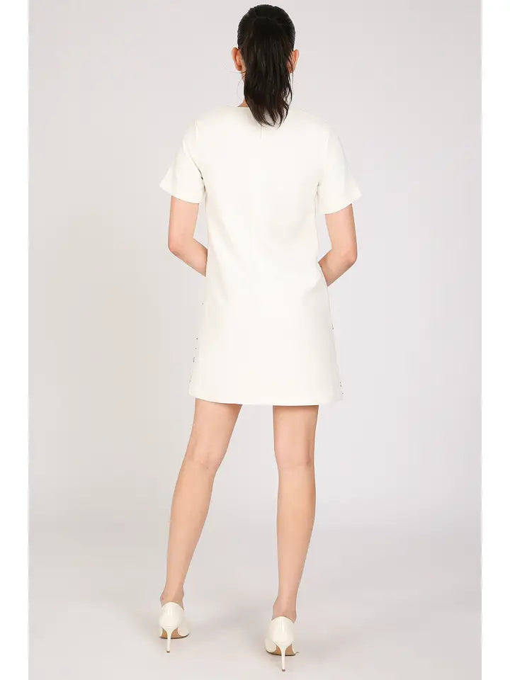Starry Multi Embellished A-Line Mini Shift Dress-Dress-Beulah Style-S-White-Urbanheer