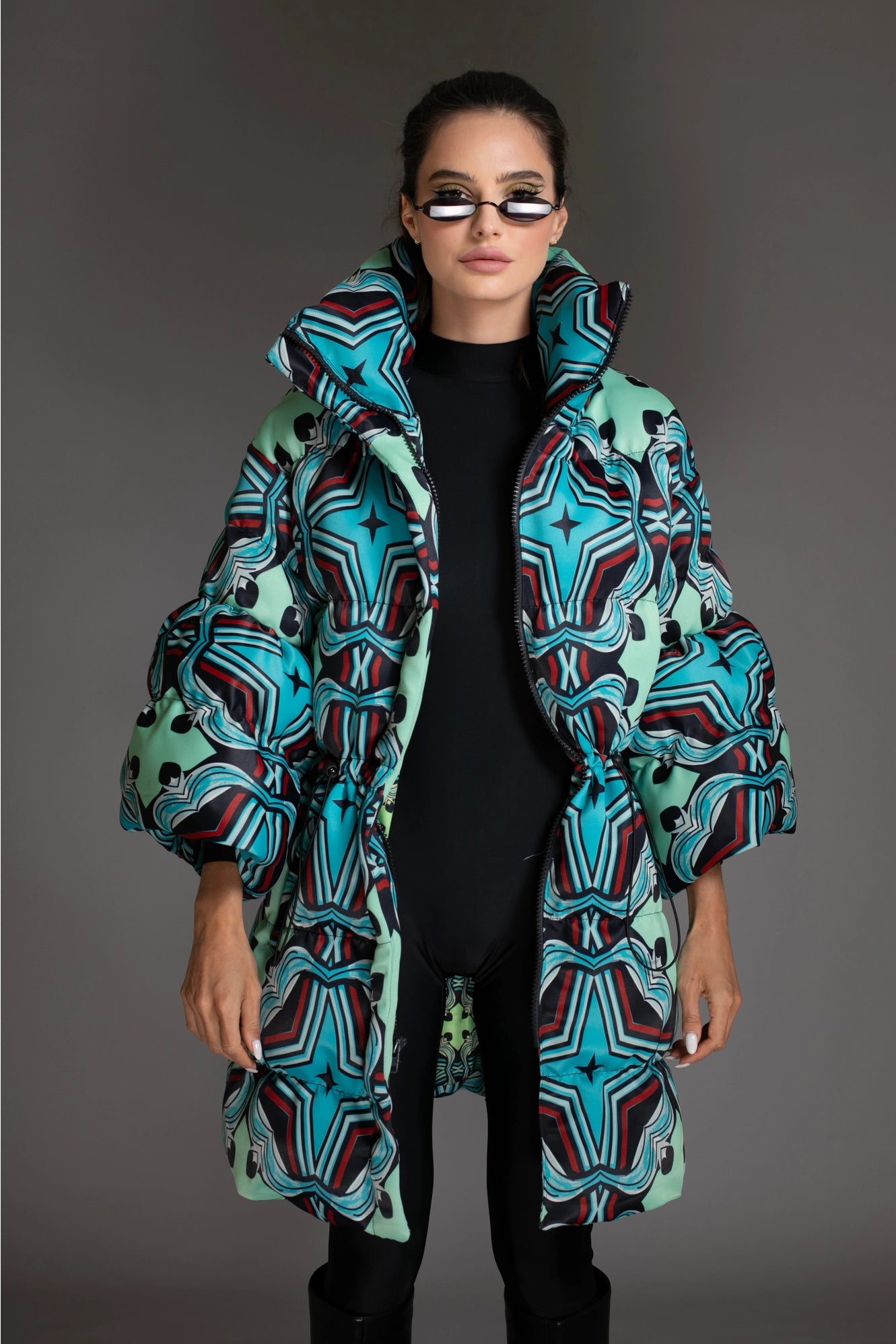 Stars Puff Sleeve Quilted Puffer Coat