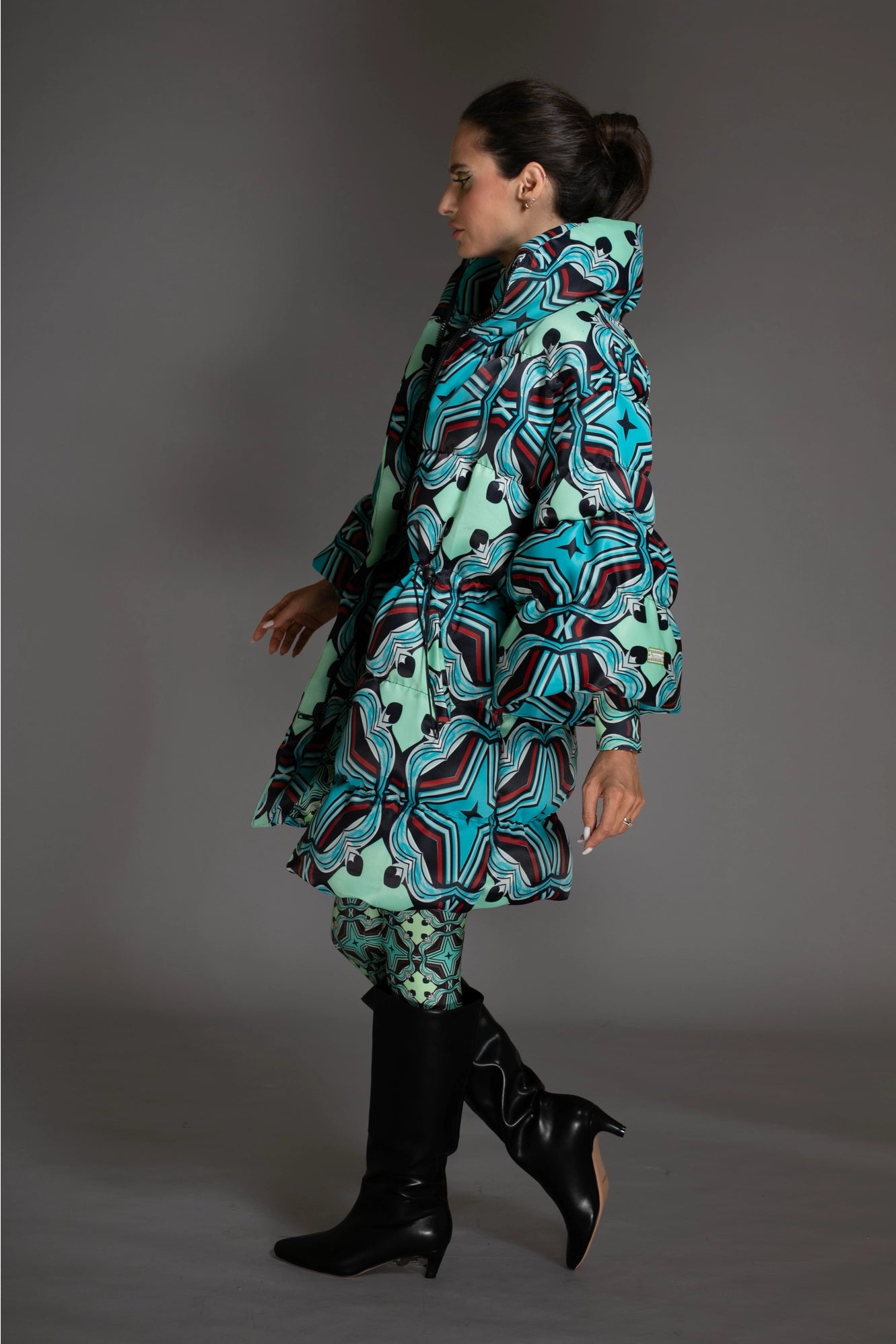 Stars Puff Sleeve Quilted Puffer Coat