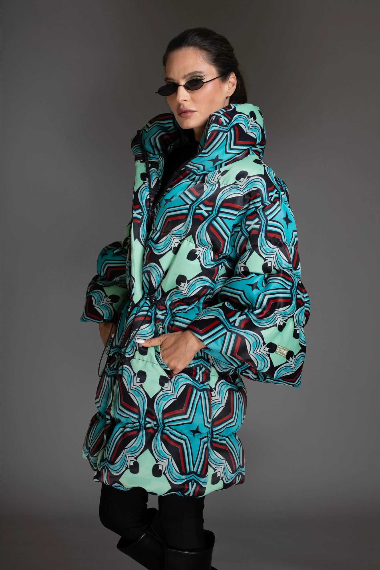 Stars Puff Sleeve Quilted Puffer Coat