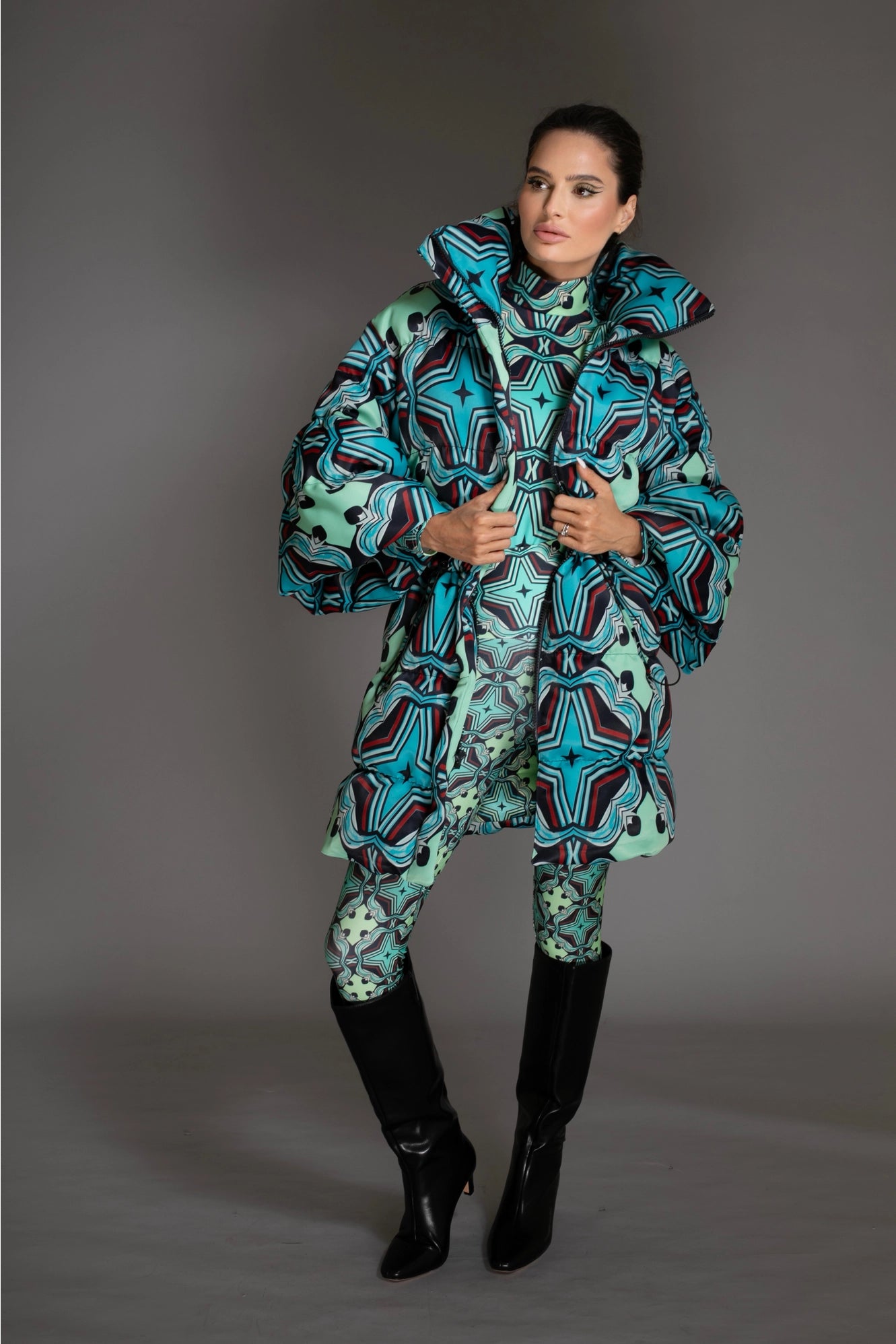 Stars Puff Sleeve Quilted Puffer Coat