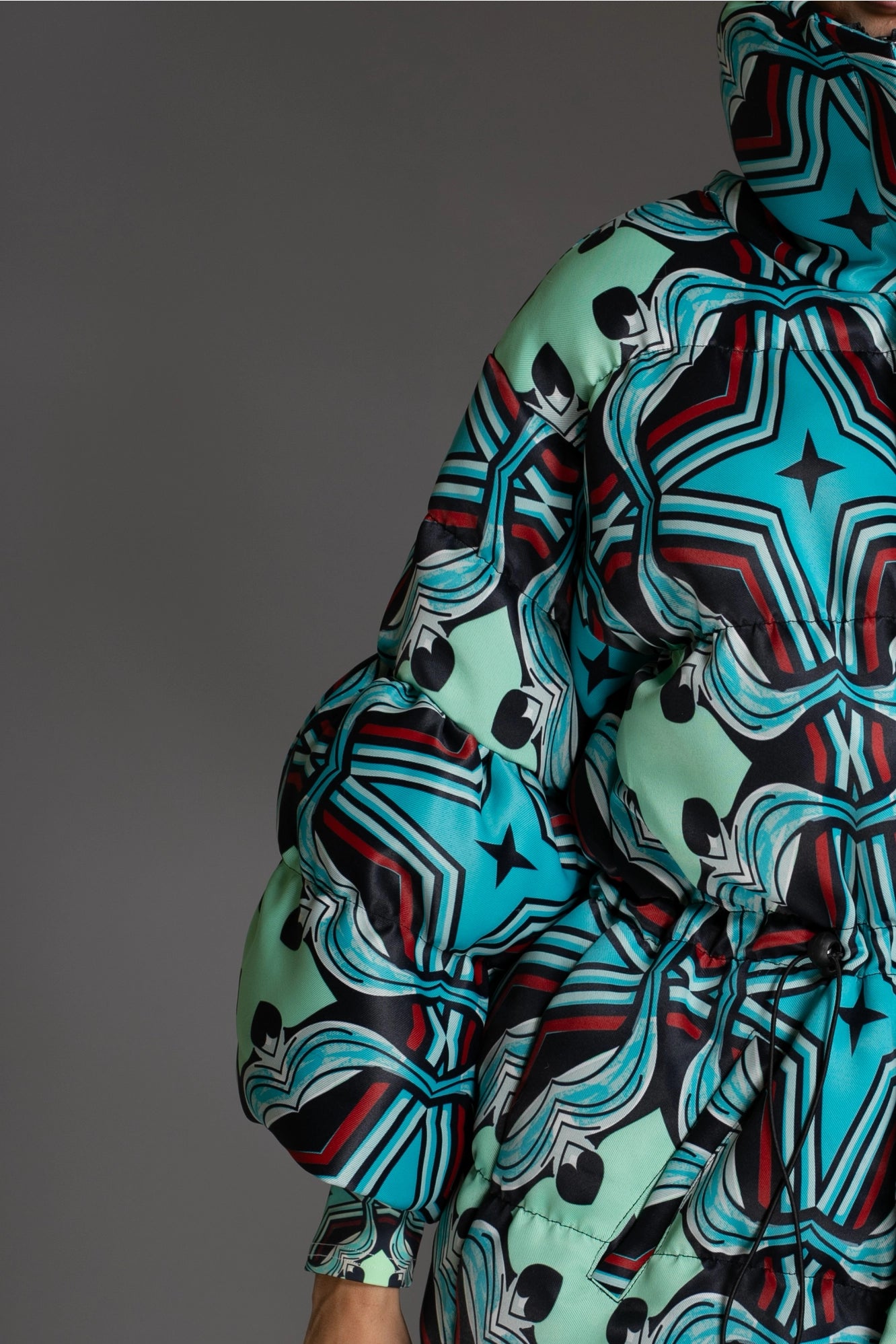 Stars Puff Sleeve Quilted Puffer Coat