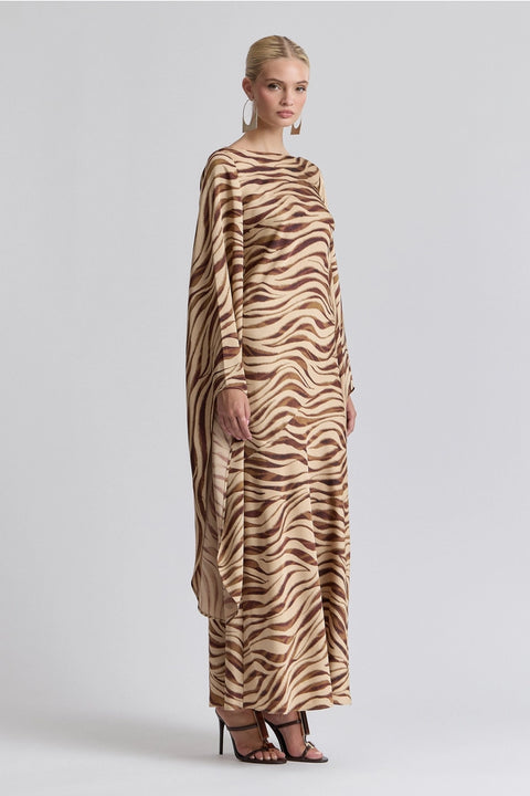 Statement Sleeve Zebra Print Satin Maxi Dress