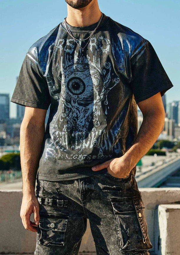 Stay Curious Eyeball Foil Tee Black-Tee-First Row-S-Black-Urbanheer
