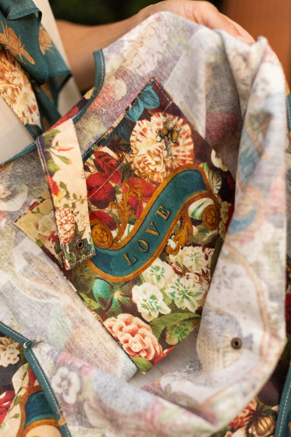 Stay Gold Boho Linen Tote Bag with Rabbit & Bees-Tote Bags-Market of Stars-width 47cm height 42cm (without strap) strap height 26cm (from top of bag to top of shoulder)-Urbanheer