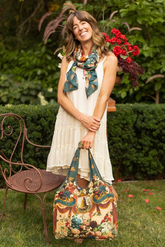 Stay Gold Boho Linen Tote Bag with Rabbit & Bees-Tote Bags-Market of Stars-width 47cm height 42cm (without strap) strap height 26cm (from top of bag to top of shoulder)-Urbanheer