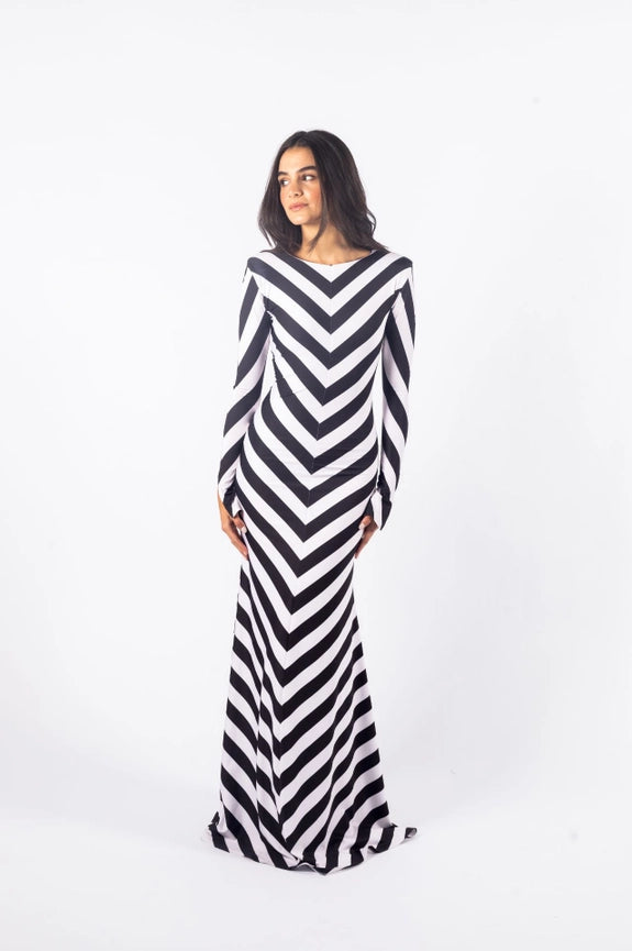 Stella Dress | Black and White Diagonal Striped Dress-Dress-Ashley Stambouli-XS-Urbanheer