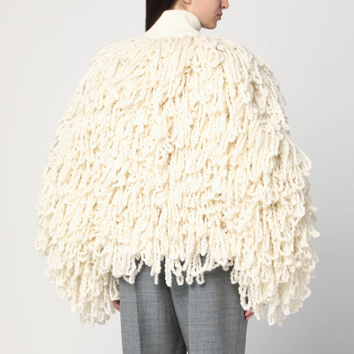 Stella McCartney White wool bomber jacket with fringes