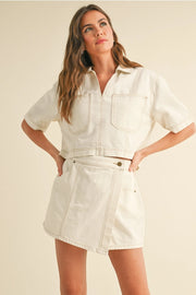 Stitch Detail Skort-Skort-MIOU MUSE-S-ECRU-Urbanheer