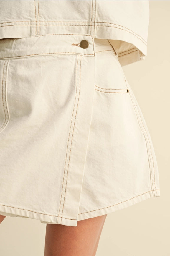 Stitch Detail Skort-Skort-MIOU MUSE-S-ECRU-Urbanheer