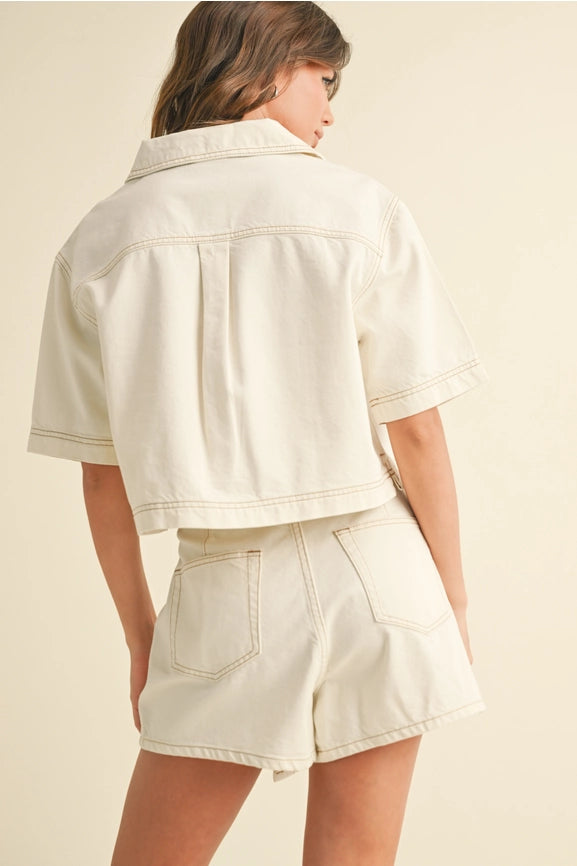 Stitch Detail Skort-Skort-MIOU MUSE-S-ECRU-Urbanheer