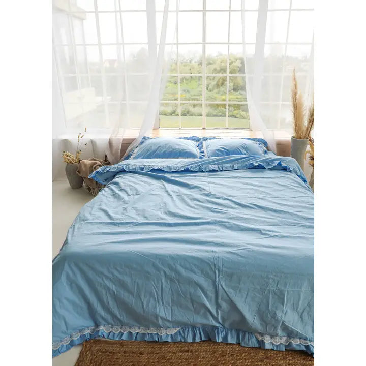 Stonewashed Cotton Sky Blue Duvet Set with Ruffles-Set-Nich Linen-Twin/Twin XL-1. White-Urbanheer