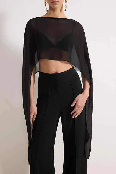 Straight Boat Neck Sleeveless Woven Chiffon Blouse