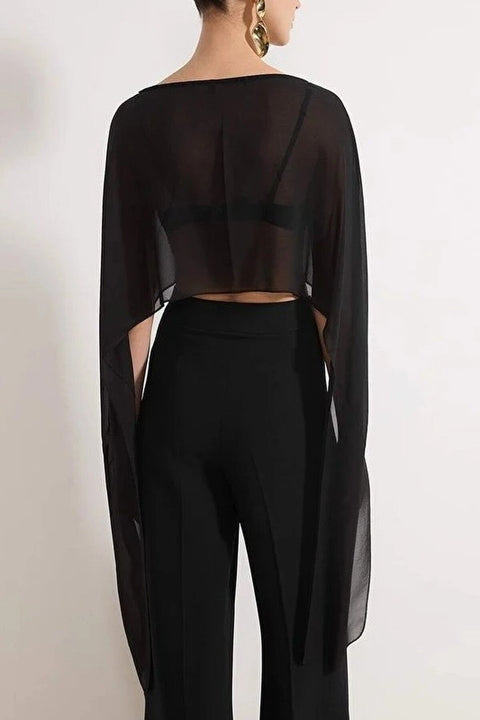 Straight Boat Neck Sleeveless Woven Chiffon Blouse