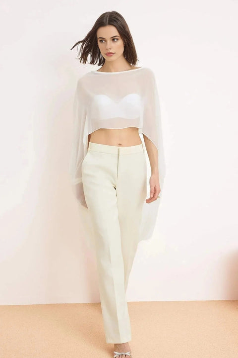 Straight Boat Neck Sleeveless Woven Chiffon Blouse