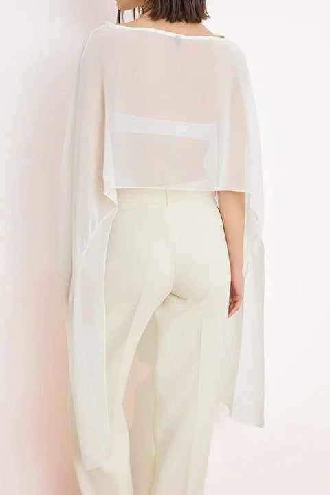 Straight Boat Neck Sleeveless Woven Chiffon Blouse