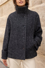 Straight Coat in Blended Wool with Structured High Collar