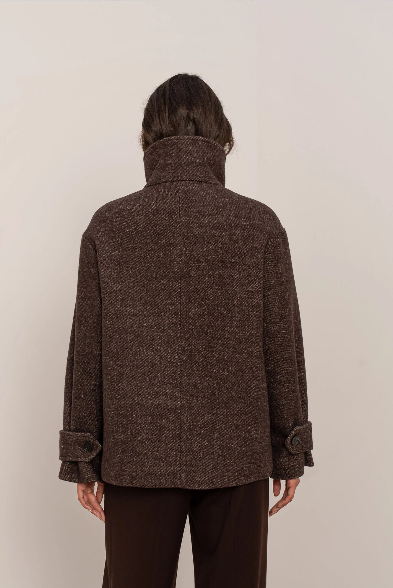 Straight Coat in Blended Wool with Structured High Collar