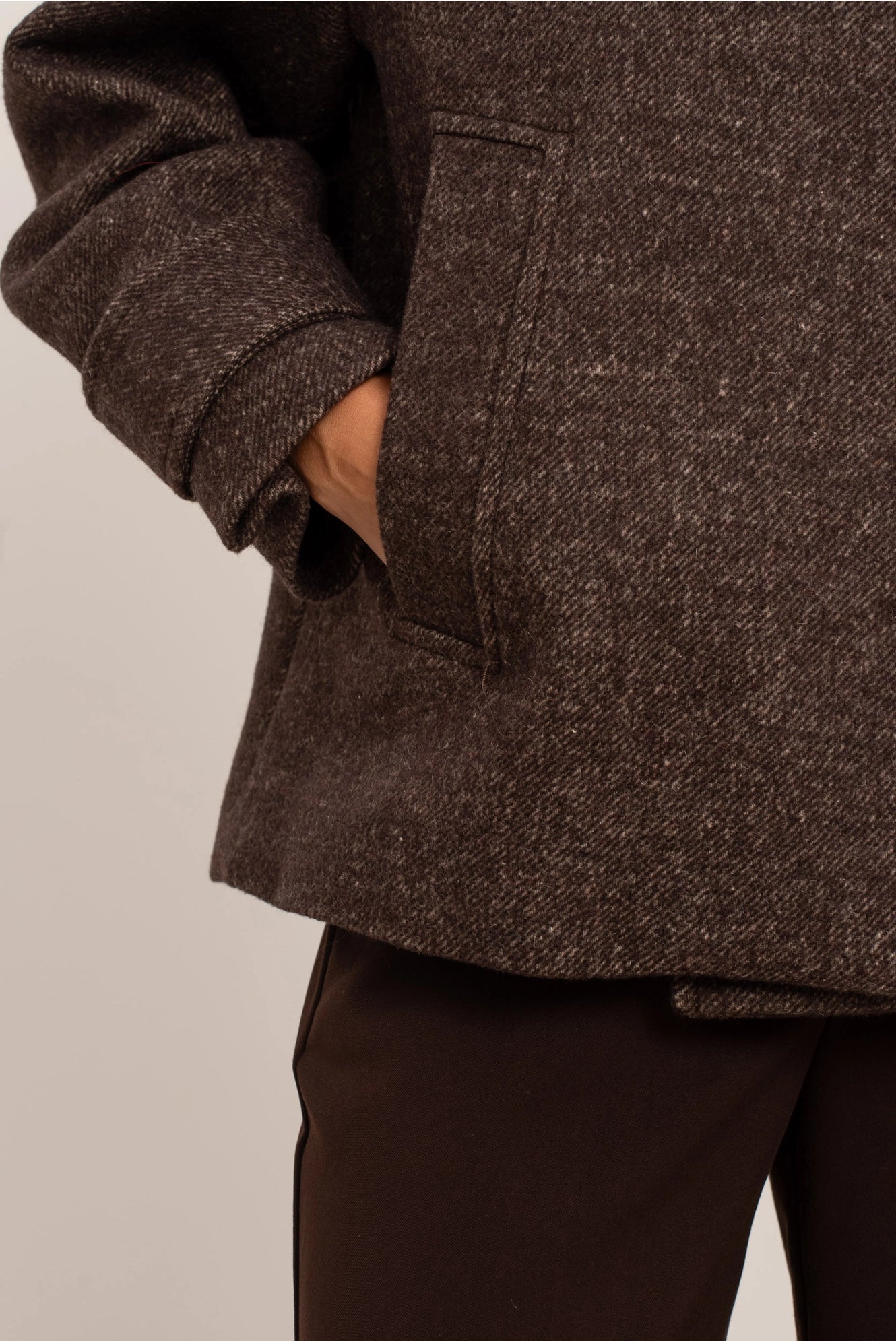 Straight Coat in Blended Wool with Structured High Collar