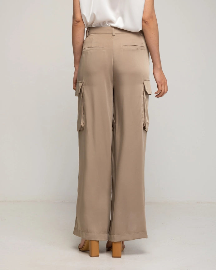 Straight-Cut Satin Trousers-Trousers-Tantra-S-Beige-Urbanheer