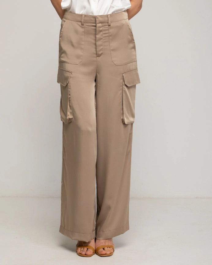 Straight-Cut Satin Trousers-Trousers-Tantra-S-Beige-Urbanheer