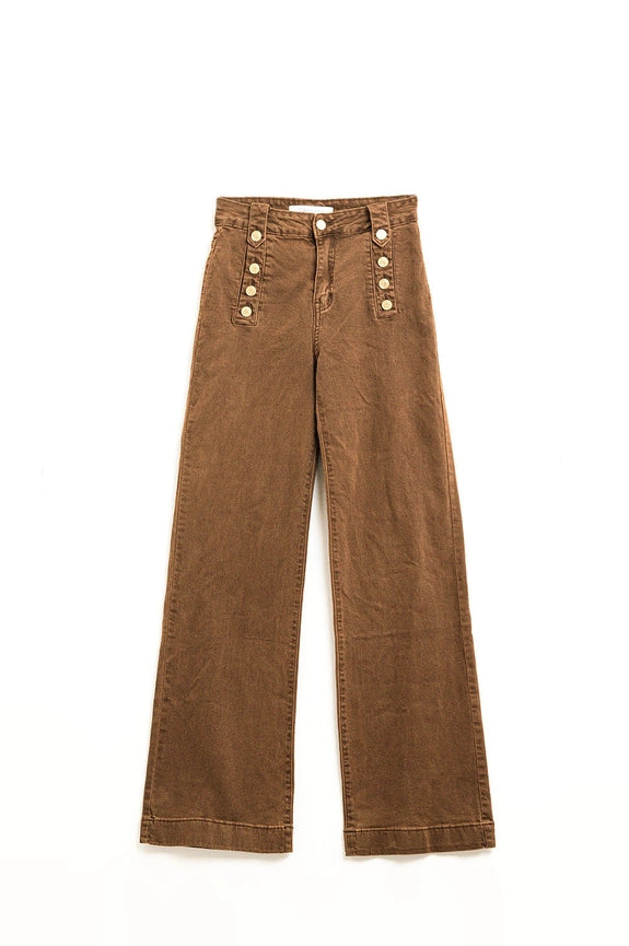 Straight Jeans with Gold Buttons At the Side in Camel-Jeans-Q2-XS-Brown-Urbanheer