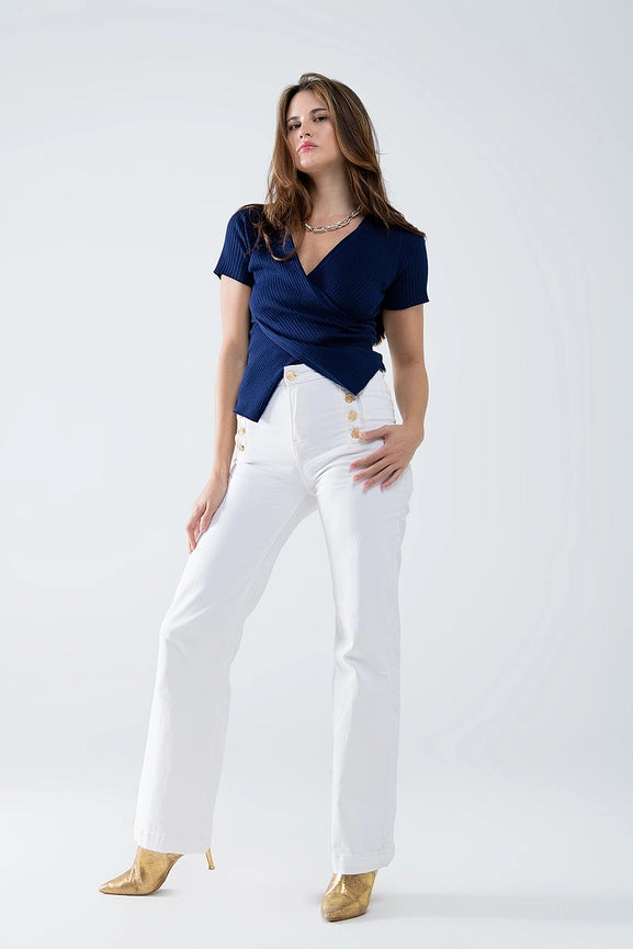 Straight Jeans with Gold Buttons At the Side in White-Jeans-Q2-XS-White-Urbanheer