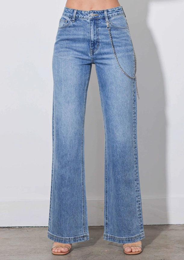 Straight Jeans with Metal Charm-Jeans-Vibrant M.i.U-1-Medium Stone-Urbanheer