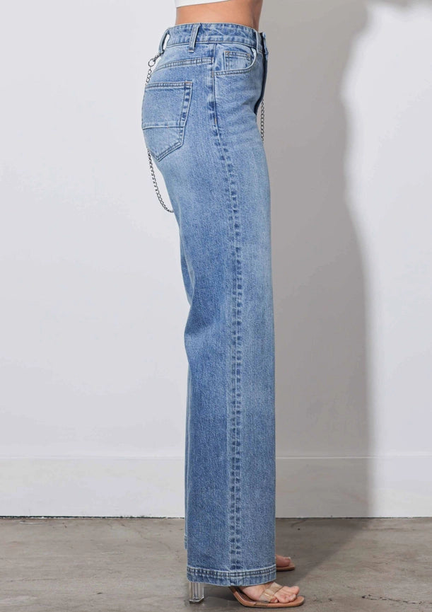 Straight Jeans with Metal Charm-Jeans-Vibrant M.i.U-1-Medium Stone-Urbanheer