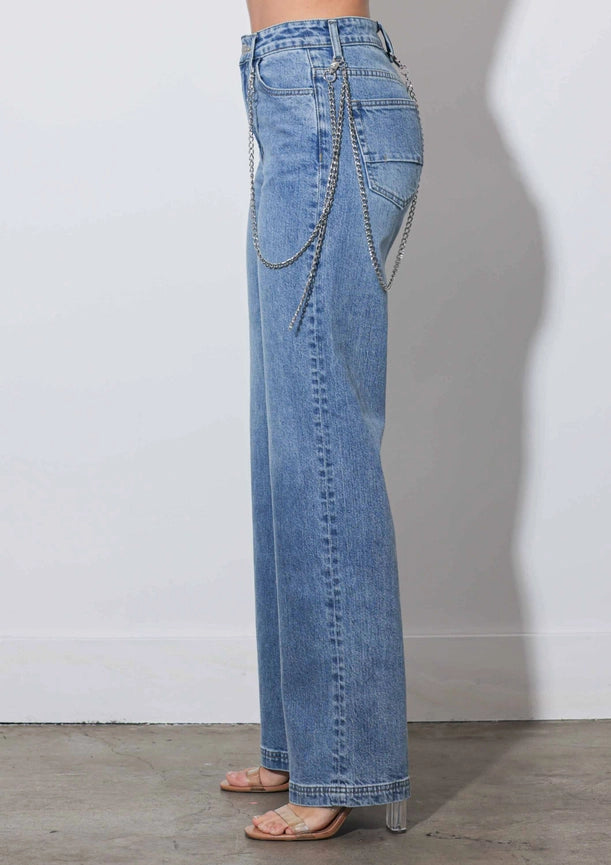 Straight Jeans with Metal Charm-Jeans-Vibrant M.i.U-1-Medium Stone-Urbanheer
