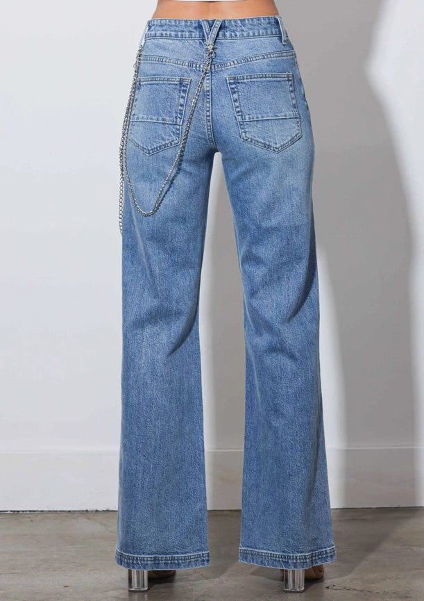 Straight Jeans with Metal Charm-Jeans-Vibrant M.i.U-1-Medium Stone-Urbanheer