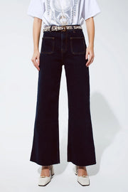 Straight Jeans With Pocket Detail In Dark Wash-Jeans-Q2-S-Blue-Urbanheer