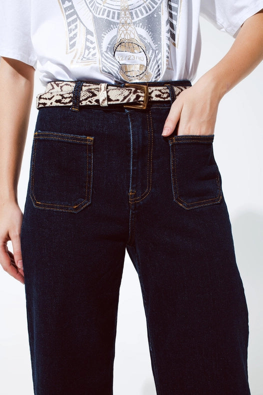 Straight Jeans With Pocket Detail In Dark Wash-Jeans-Q2-S-Blue-Urbanheer