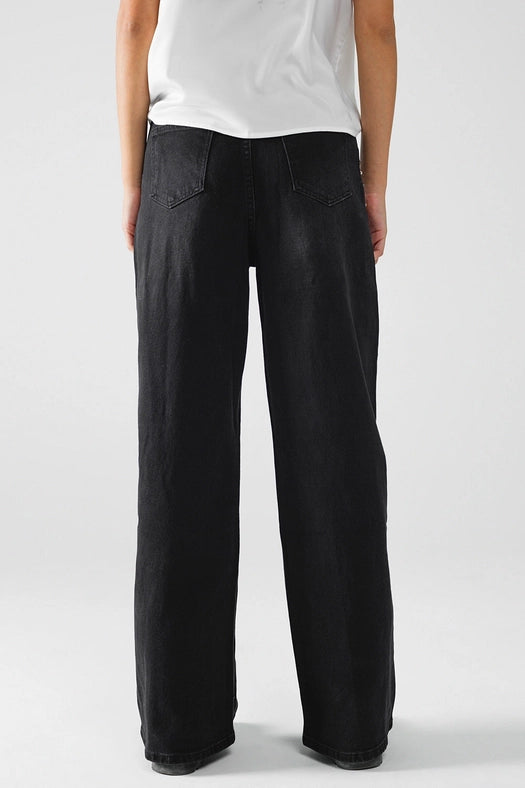 Straight Jeans with Stud Trim Details On the Sides in Black-Jeans-Q2-L-Black-Urbanheer