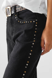 Straight Jeans with Stud Trim Details On the Sides in Black-Jeans-Q2-L-Black-Urbanheer