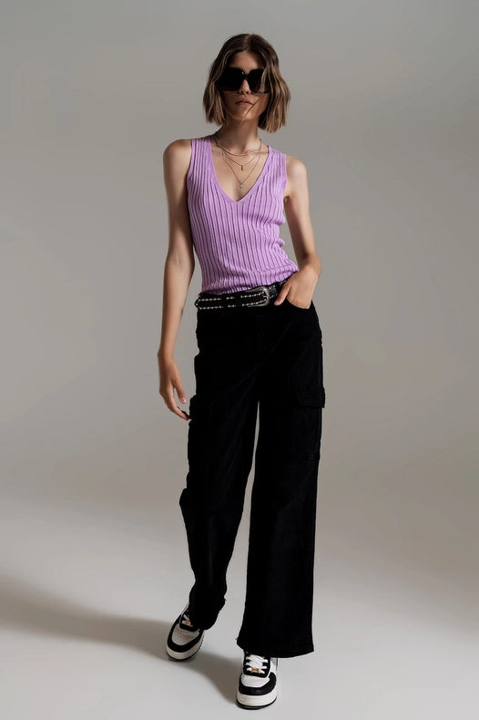 Straight Leg Cargo Jeans In Black-Jeans-Q2-XL-Black-Urbanheer