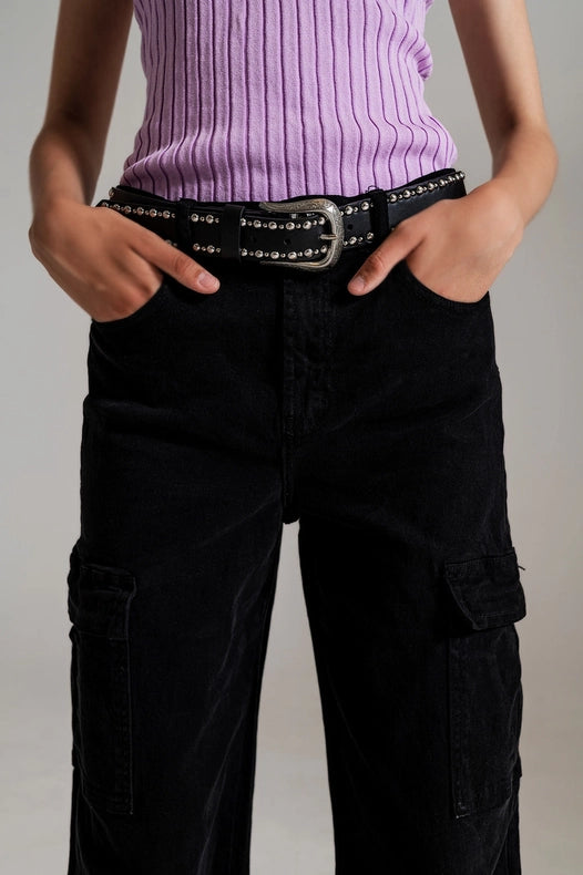 Straight Leg Cargo Jeans In Black-Jeans-Q2-XL-Black-Urbanheer