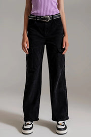 Straight Leg Cargo Jeans In Black-Jeans-Q2-XL-Black-Urbanheer