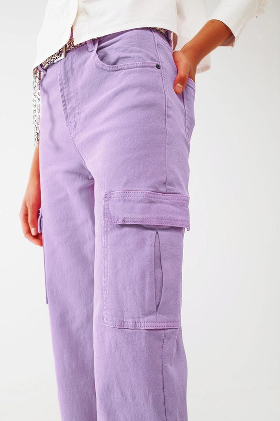 Straight Leg Cargo Jeans in Purple-Jeans-Q2-XS-Purple-Urbanheer