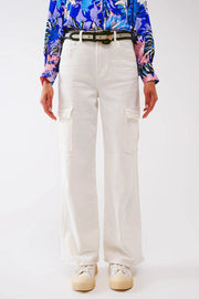 Straight Leg Cargo Jeans In White-Jeans-Q2-XS-White-Urbanheer